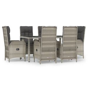 vidaXL Ensemble &agrave; manger jardin et coussins 7 pcs gris rotin