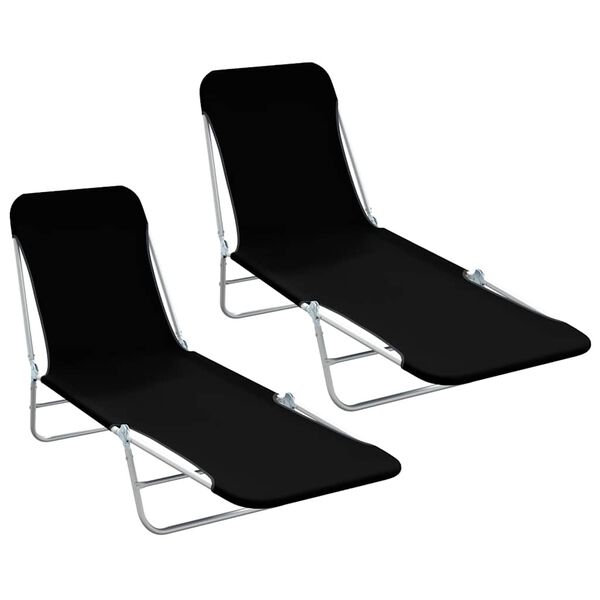 vidaXL Chaises longues pliables lot de 2 Acier et tissu Noir