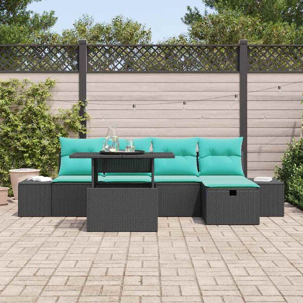vidaXL Ensemble de canap&eacute; de jardin avec coussin 6 pcs Noir Poly rotin