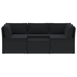 vidaXL Salon de jardin 4 pcs avec coussins R&eacute;sine tress&eacute;e Noir