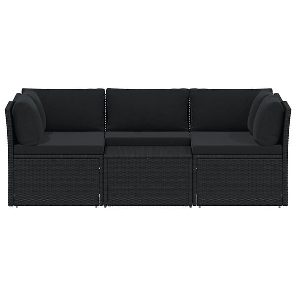 vidaXL Salon de jardin 4 pcs avec coussins R&eacute;sine tress&eacute;e Noir
