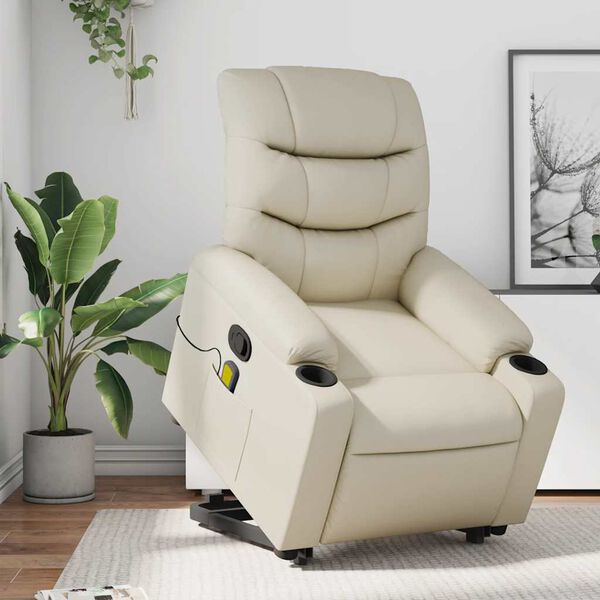 vidaXL Fauteuil inclinable de massage crème similicuir