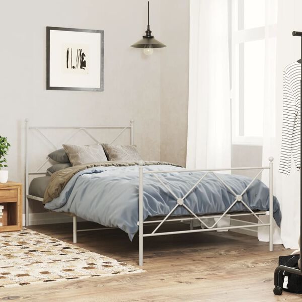 vidaXL Cadre de lit m&eacute;tal sans matelas et pied de lit blanc 100x200 cm