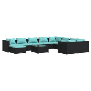vidaXL Salon de jardin 11 pcs avec coussins R&eacute;sine tress&eacute;e Noir