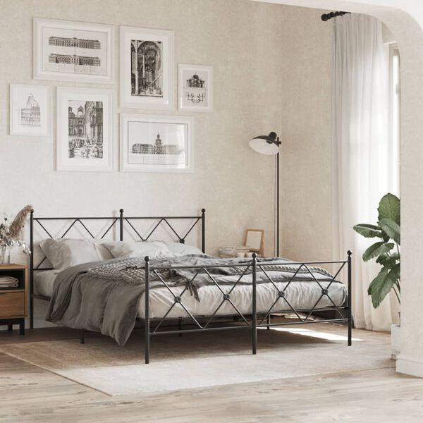 vidaXL Cadre de lit m&eacute;tal sans matelas avec pied de lit noir 150x200cm