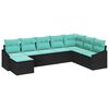 vidaXL Ensemble de canapé de jardin 8 pcs Noir et turquoise polyrotin
