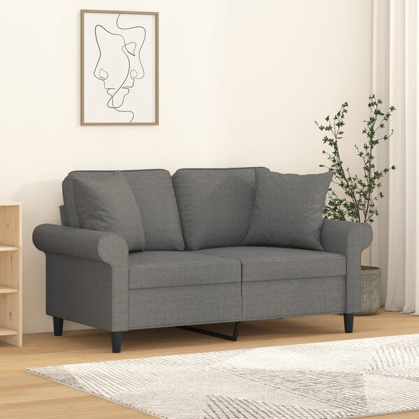 vidaXL Canap&eacute; 2 places et oreillers et coussins Gris fonc&eacute; 120cm Tissu
