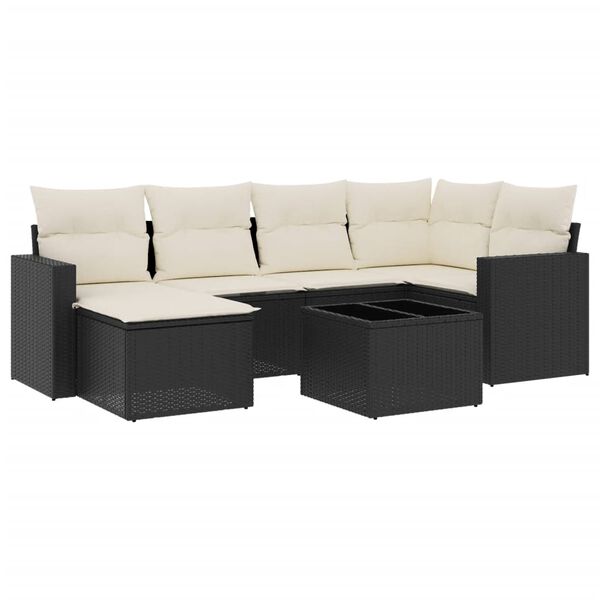 vidaXL Salon de jardin 7 pcs avec coussins noir r&eacute;sine tress&eacute;e