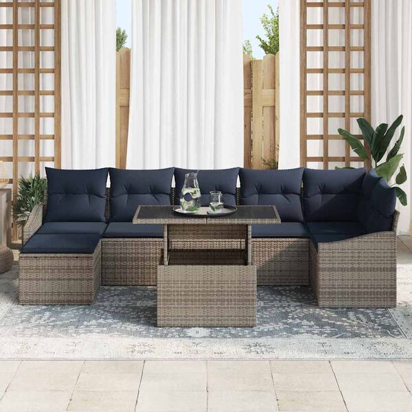 vidaXL Ensemble de canap&eacute; de jardin 8 pcs gris et bleu marine