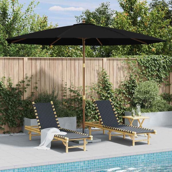 vidaXL Parasol d'ext&eacute;rieur avec m&acirc;t en bois 350 cm Noir