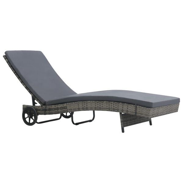 vidaXL Chaise longue avec roues et coussin R&eacute;sine tress&eacute;e Anthracite