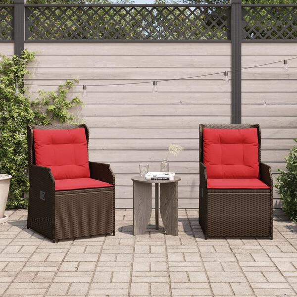 vidaXL Chaises inclinables de jardin lot de 2 et coussins marron rotin