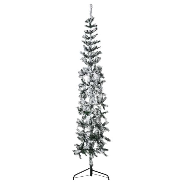 vidaXL Demi sapin de No&euml;l artificiel mince avec neige floqu&eacute;e 210 cm