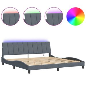 vidaXL Cadre de lit avec LED sans matelas Hanko gris fonc&eacute; 193x203 cm velours