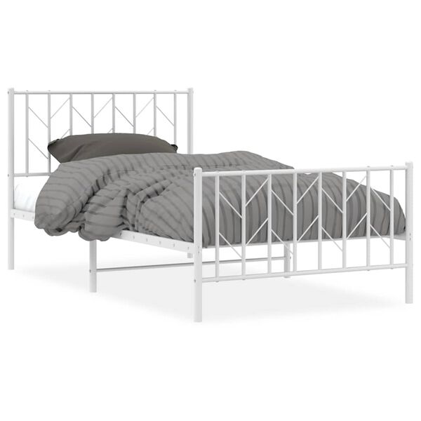 vidaXL Cadre de lit m&eacute;tal sans matelas et pied de lit blanc 100x200 cm