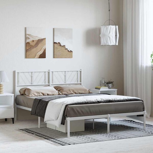 vidaXL Cadre de lit métal sans matelas et tête de lit blanc 135x190 cm