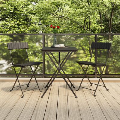 vidaXL Ensemble de bistro pliable 3 pcs Noir Résine tressée