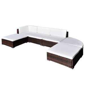 vidaXL Salon de jardin 6 pcs avec coussins r&eacute;sine tress&eacute;e marron