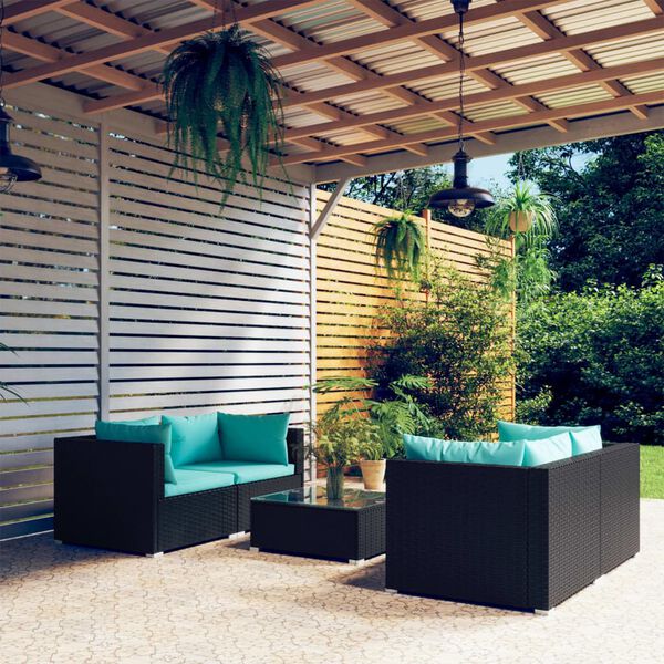 vidaXL Salon de jardin 5 pcs avec coussins R&eacute;sine tress&eacute;e Noir