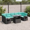 vidaXL Salon de jardin 8pcs avec coussins noir r&eacute;sine tress&eacute;e acacia