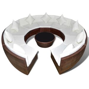 vidaXL Salon de jardin 10 pcs avec coussins R&eacute;sine tress&eacute;e Marron