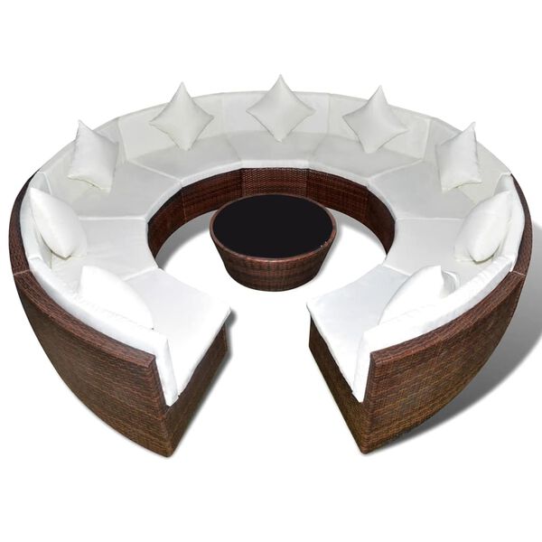 vidaXL Salon de jardin 10 pcs avec coussins R&eacute;sine tress&eacute;e Marron