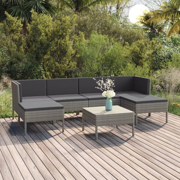 vidaXL Salon de jardin 7 pcs avec coussins r&eacute;sine tress&eacute;e gris
