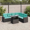 vidaXL Salon de jardin avec coussins 7pcs noir r&eacute;sine tress&eacute;e acacia