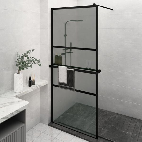 vidaXL Paroi de douche avec &eacute;tag&egrave;re Noir 100x195cm Verre ESG&Aluminium