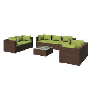 vidaXL Salon de jardin 8 pcs avec coussins r&eacute;sine tress&eacute;e marron