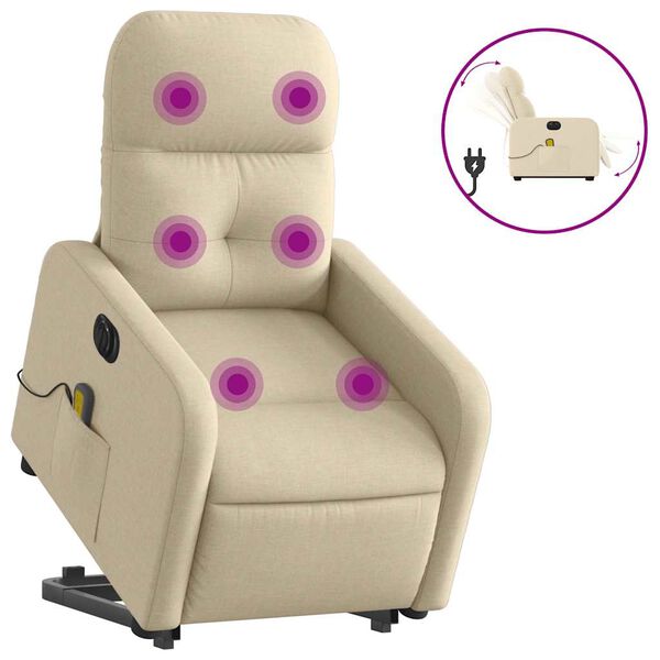 vidaXL Fauteuil inclinable de massage électrique crème tissu
