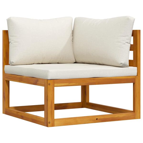 vidaXL Canap&eacute; d'angle sectionnel et coussin blanc cr&egrave;me Bois d'acacia