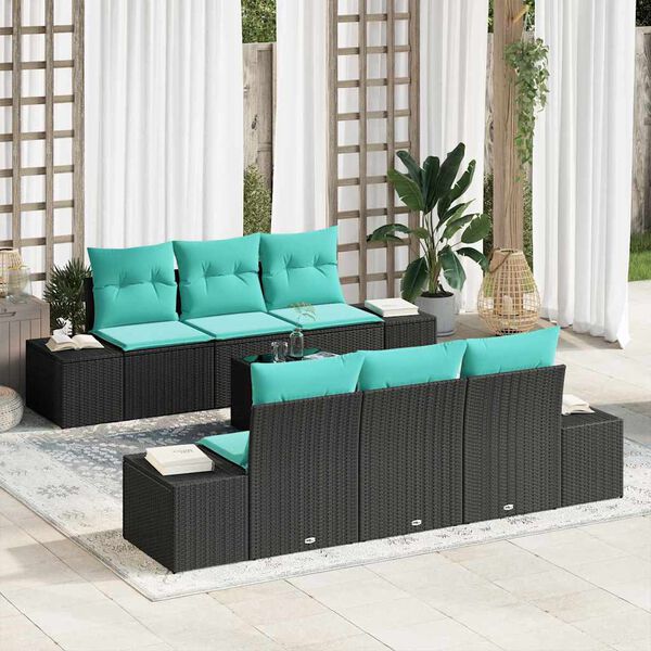 vidaXL Ensemble de canap&eacute; de jardin 8 pcs Noir et turquoise polyrotin