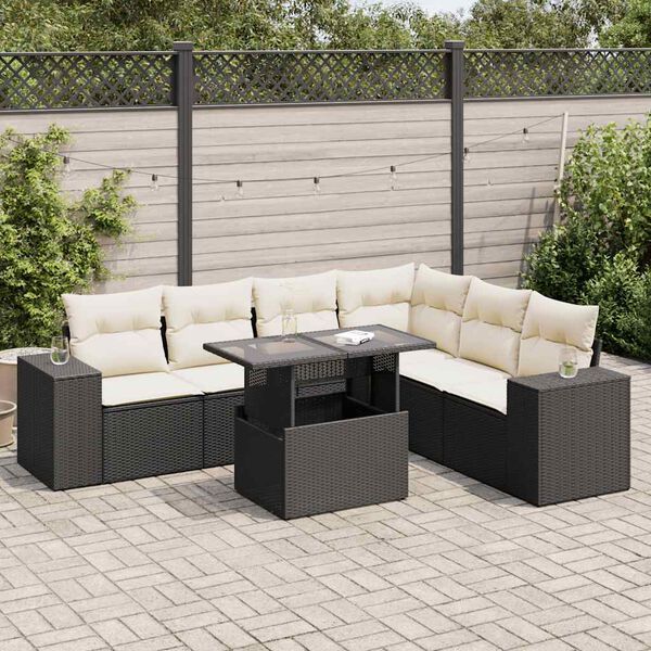 vidaXL Salon de jardin 7 pcs avec coussins noir r&eacute;sine tress&eacute;e