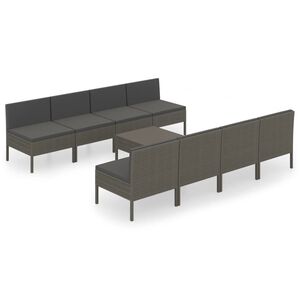 vidaXL Salon de jardin 9 pcs avec coussins R&eacute;sine tress&eacute;e Gris