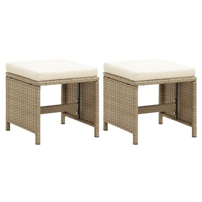 vidaXL Tabourets de jardin lot de 2 avec coussins Résine tressée Beige