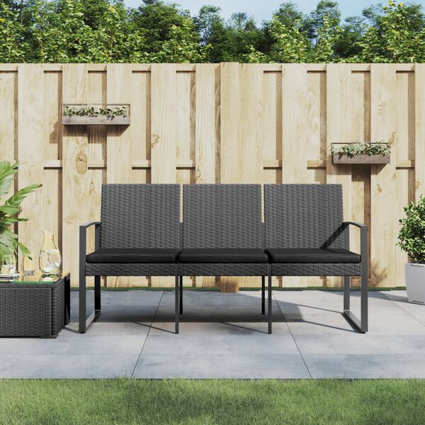 vidaXL Banc de jardin à 3 places et coussins gris foncé PP rotin