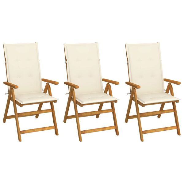 vidaXL Chaises pliables de jardin lot de 3 avec coussins Bois d'acacia