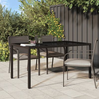 vidaXL Table de jardin 150x90x75 cm Verre trempé/résine tressée Marron