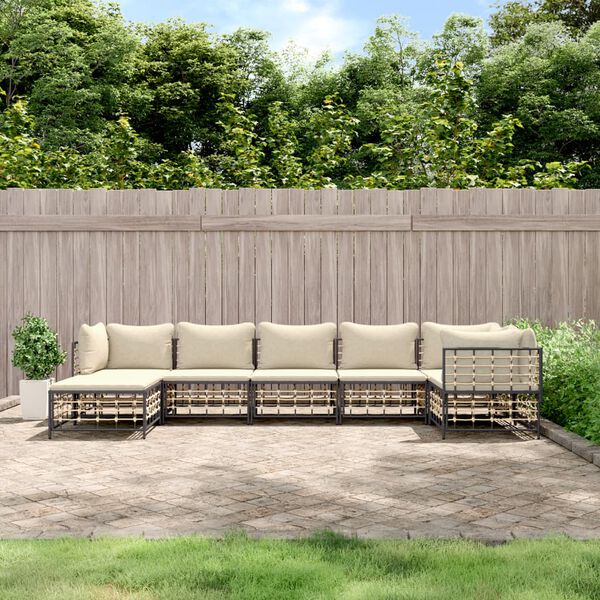 vidaXL Salon de jardin 7 pcs avec coussins anthracite r&eacute;sine tress&eacute;e
