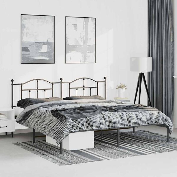 vidaXL Cadre de lit métal sans matelas avec tête de lit noir 183x213cm