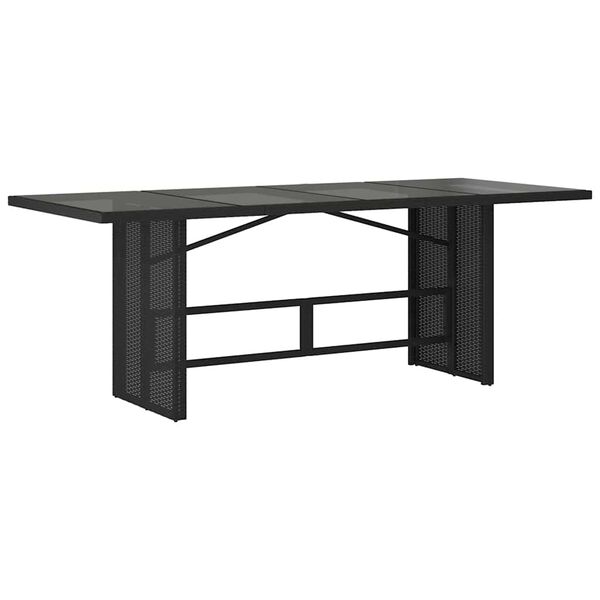 vidaXL Table de jardin dessus en verre noir 190x80x74cm r&eacute;sine tress&eacute;e