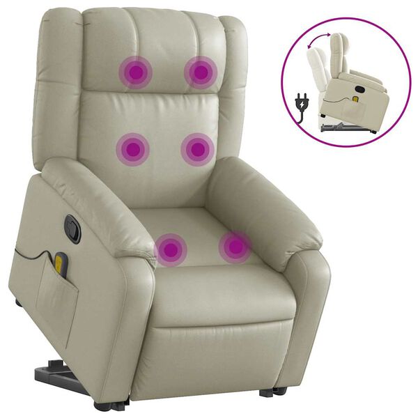 vidaXL Fauteuil inclinable de massage crème similicuir