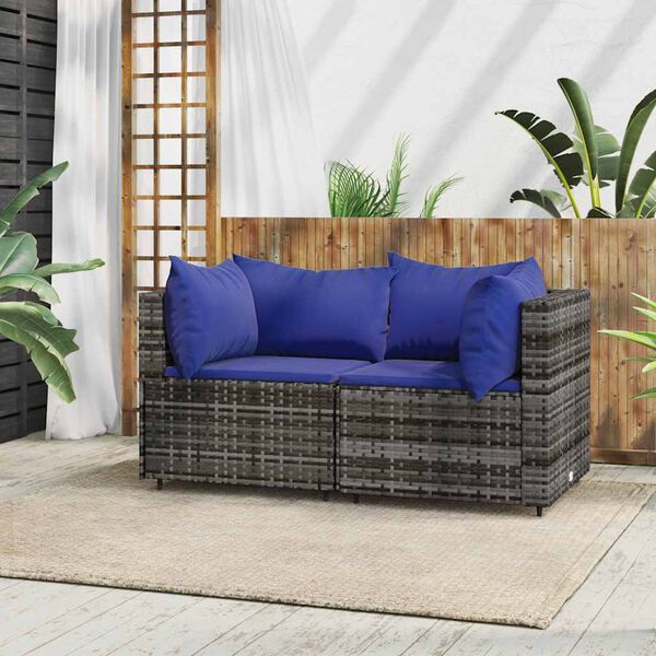 vidaXL Canap&eacute;s d'angle de jardin et coussins 2 pcs gris r&eacute;sine tress&eacute;e