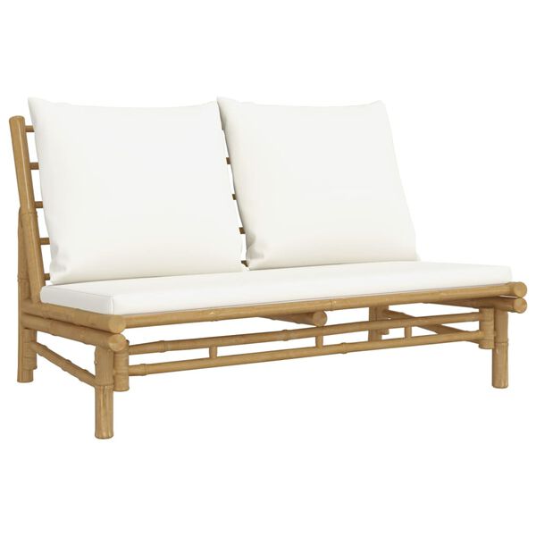 vidaXL Banc de jardin avec coussins blanc cr&egrave;me bambou