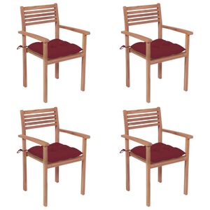 vidaXL Chaises de jardin lot de 4 avec coussins bordeaux Teck solide