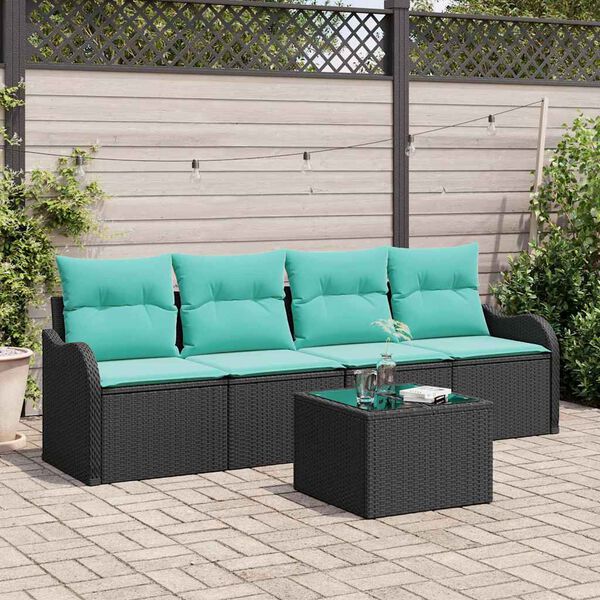 vidaXL Ensemble de canap&eacute; de jardin 5 pcs Noir et turquoise polyrotin