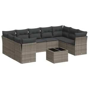 vidaXL Salon de jardin avec coussins 10 pcs gris r&eacute;sine tress&eacute;e