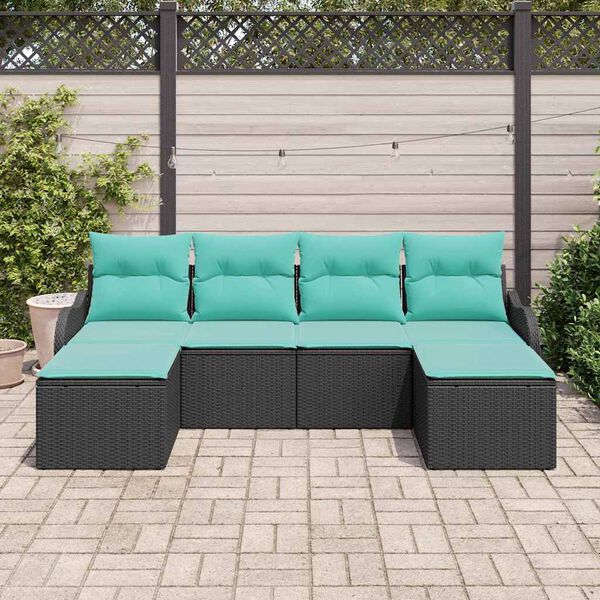vidaXL Ensemble de canap&eacute; de jardin 6 pcs Noir et turquoise polyrotin