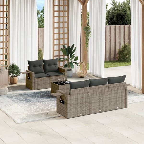vidaXL Salon de jardin 6 pcs avec coussins gris r&eacute;sine tress&eacute;e